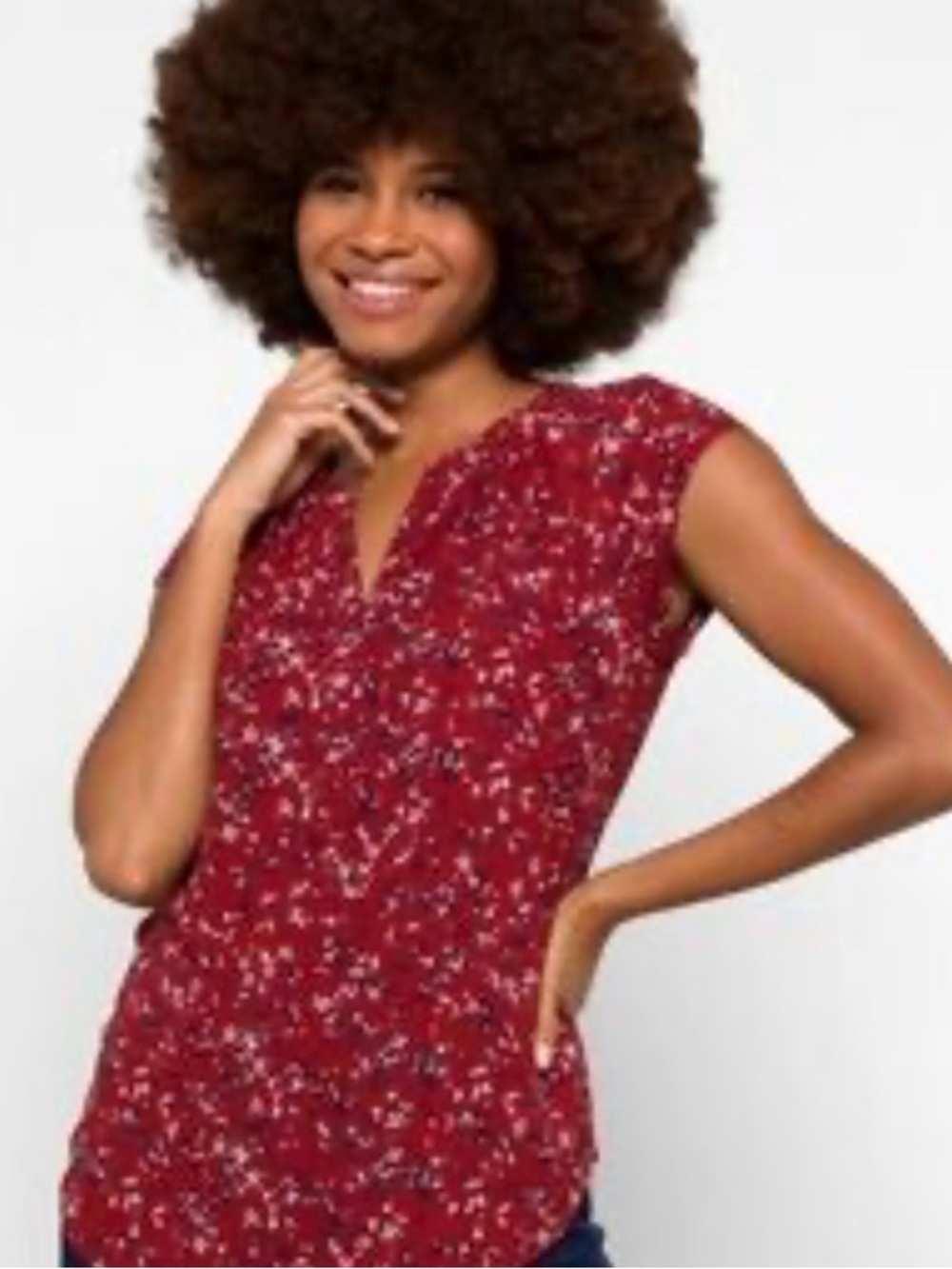 41 Hawthorn Burgundy Floral Notch-Neck Cap Sleeve Blouse